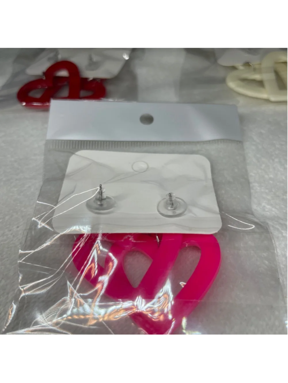 3-Jewelry Heart Earrings Set of Red, Pink, White New!